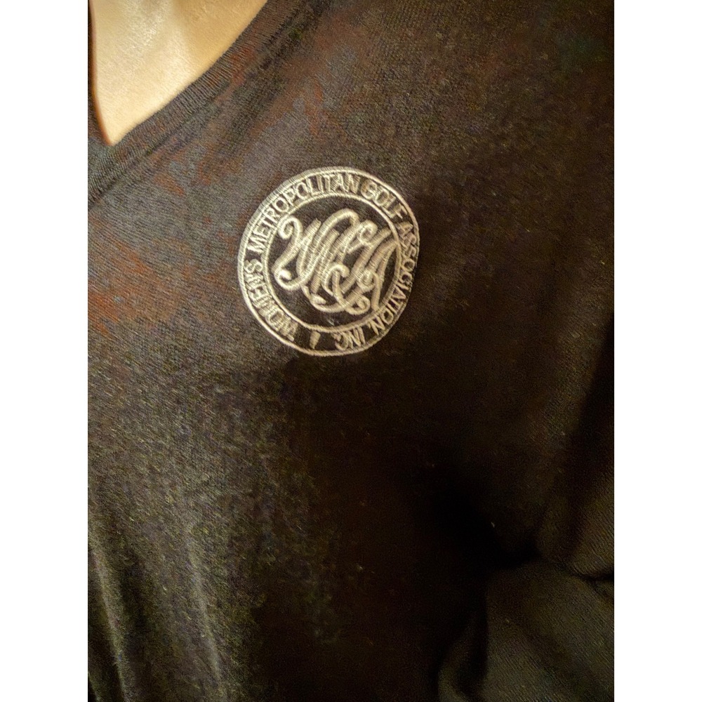 Peter Millar XXL Black Merino Wool V-Neck Sweater WMGA Golf Flags Logo Mens - Picture 2 of 13